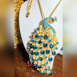 Betsey Johnson Gold and Blue Peacock Necklace